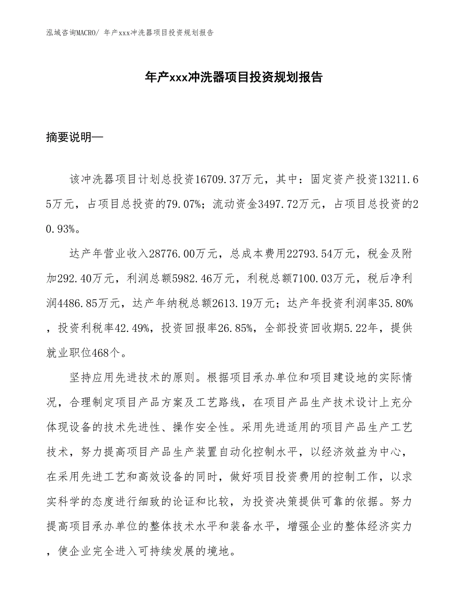 年产xxx冲洗器项目投资规划报告_第1页