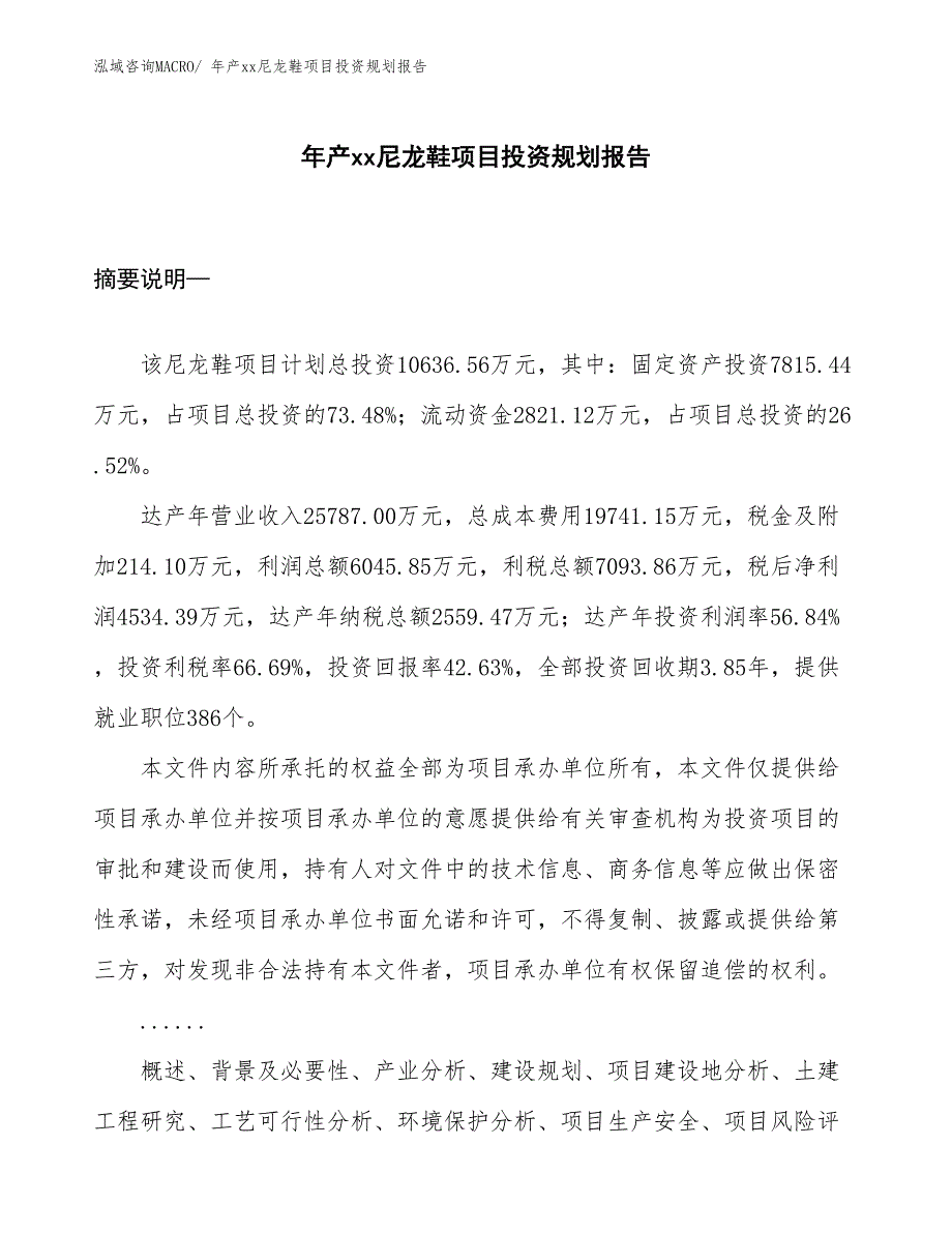 年产xx尼龙鞋项目投资规划报告_第1页