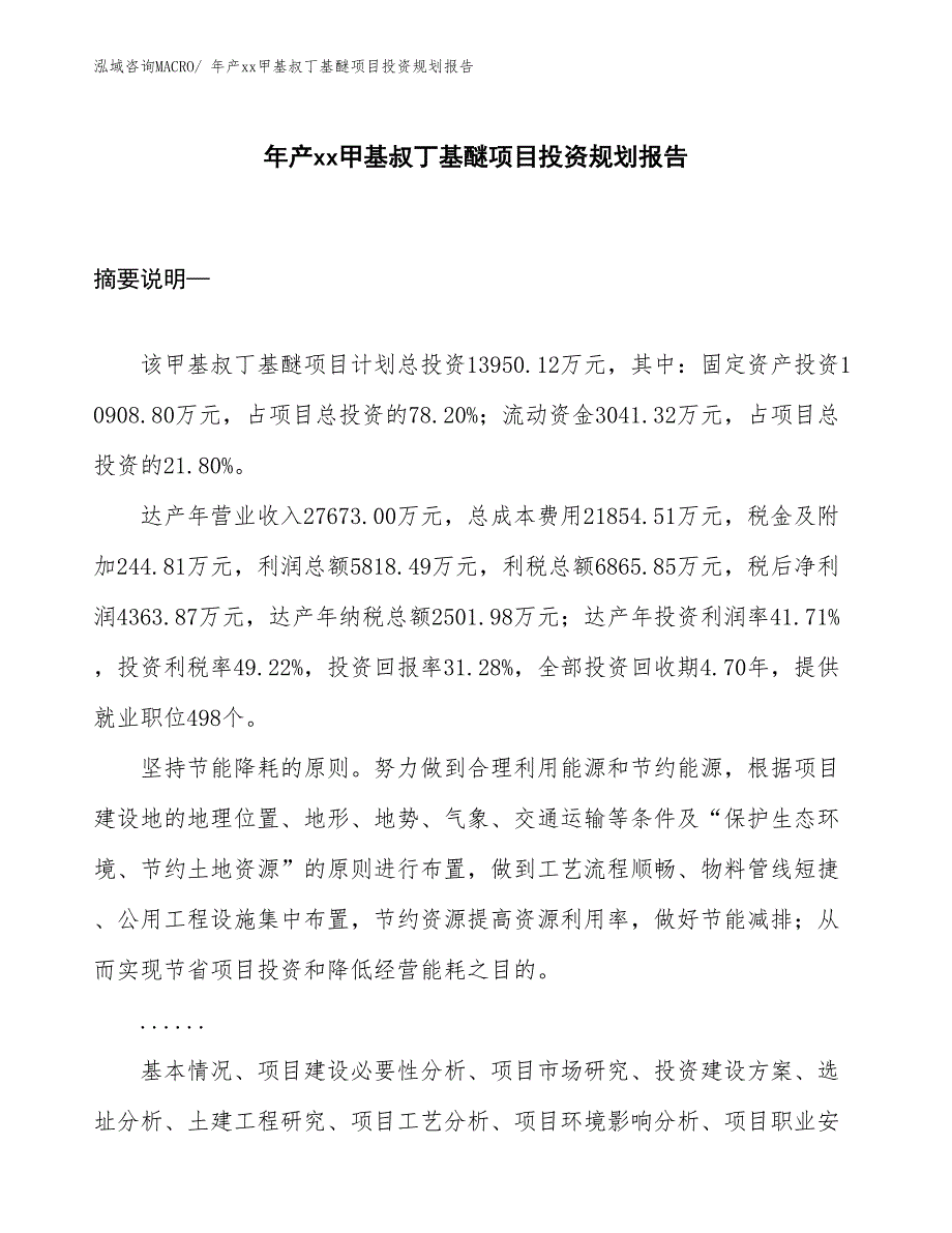 年产xx甲基叔丁基醚项目投资规划报告_第1页