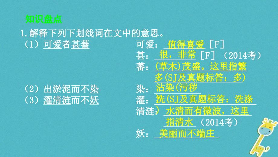 安徽专用2018届中考语文专题复习四文言文阅读第14篇爱莲说课件_第2页