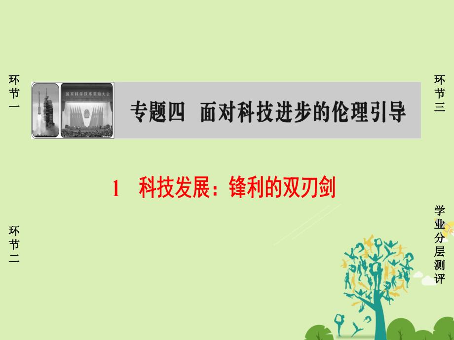 2018-2019学年高中政治 专题4 面对科技进步的伦理引导 1 科技发展：锋利的双刃剑课件 新人教版选修6_第1页