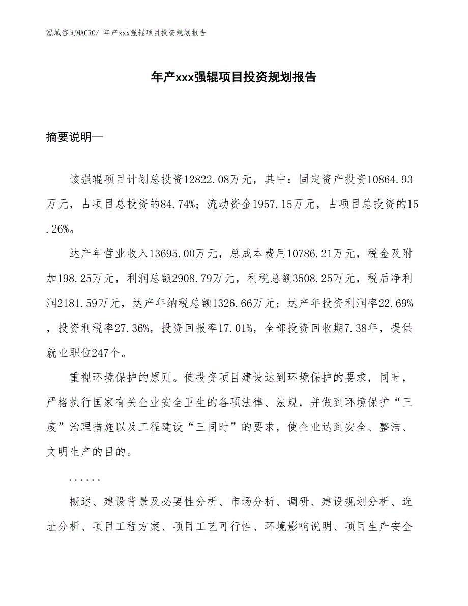 年产xxx强辊项目投资规划报告_第1页