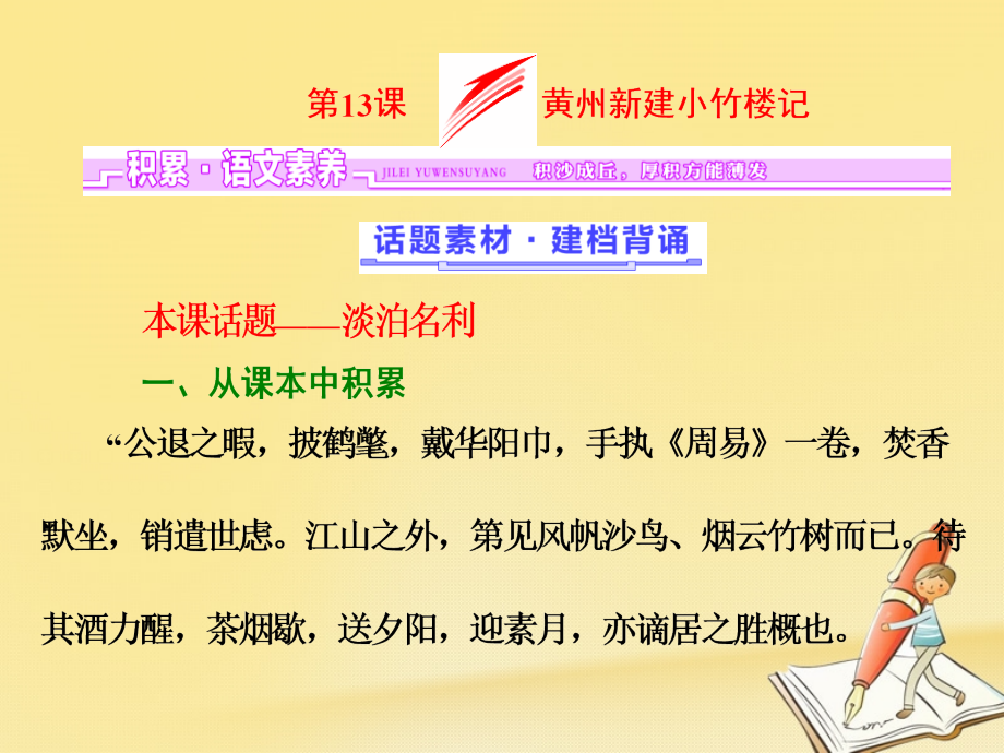 2018-2019学年高中语文第四单元第13课黄州新建小竹楼记课件语文版必修_第1页