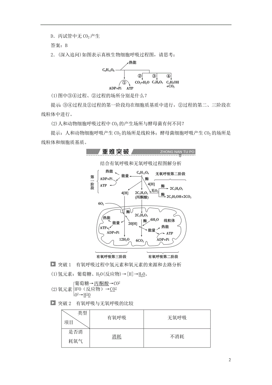 全国2018版高考生物大一轮复习第三单元细胞的能量供应和利用第9讲atp的主要来源--细胞呼吸学案_第2页