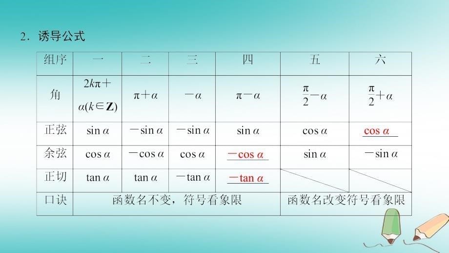 2019年高考数学一轮复习第3章三角函数解三角形第2节同角三角函数的基本关系与诱导公式课件文北师大版_第5页