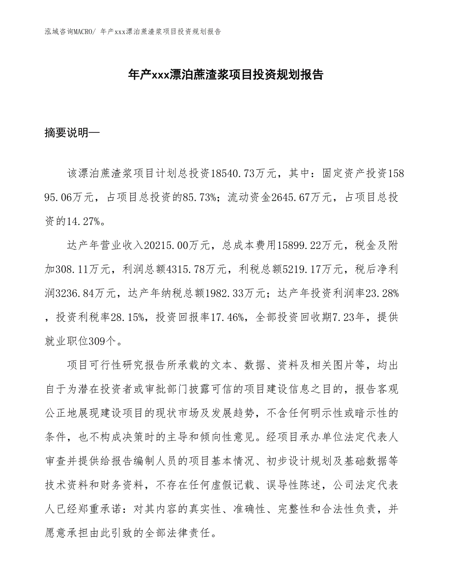 年产xxx漂泊蔗渣浆项目投资规划报告_第1页