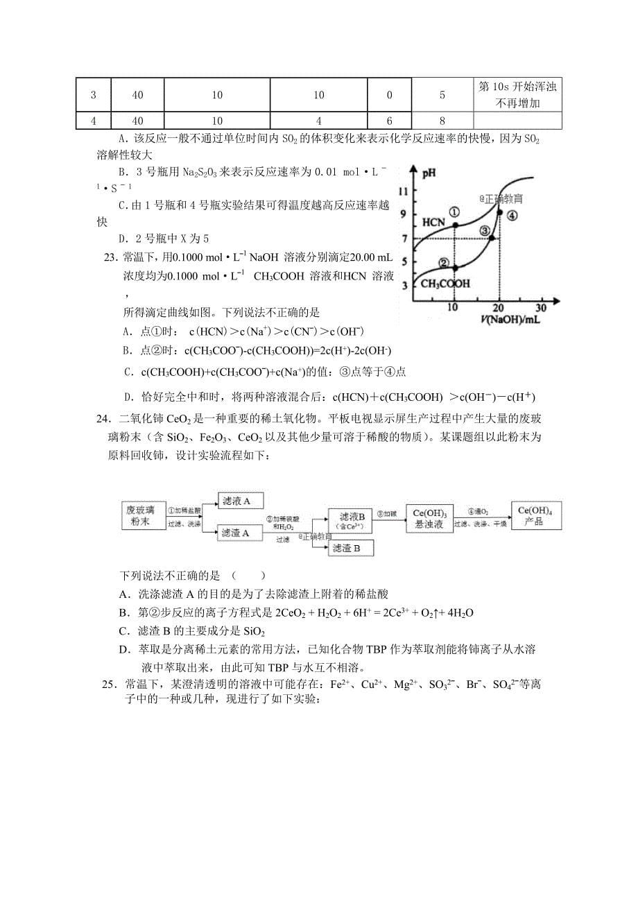 浙江省2019届高三上学期“五校联考”第一次考试化学试卷（无答案）_第5页