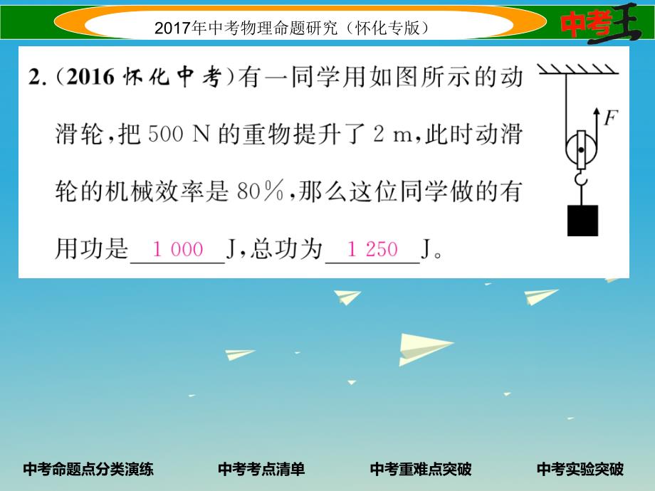 （怀化专版）2018年中考物理命题研究 第一编 教材知识梳理篇 第九讲 简单机械 课时2 机械效率（精讲）课件_第3页