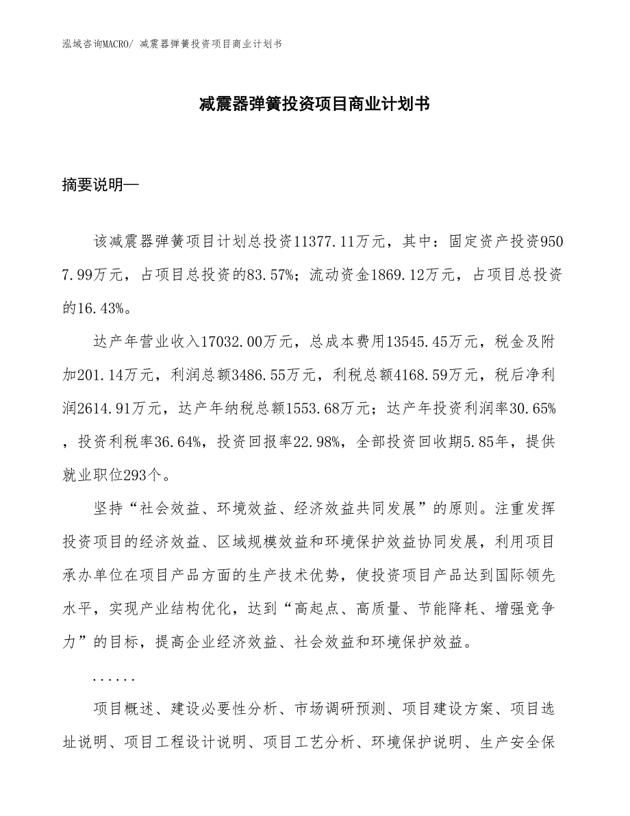 （模板）减震器弹簧投资项目商业计划书_第1页