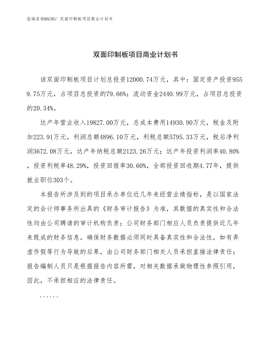 （项目说明）双面印制板项目商业计划书_第1页