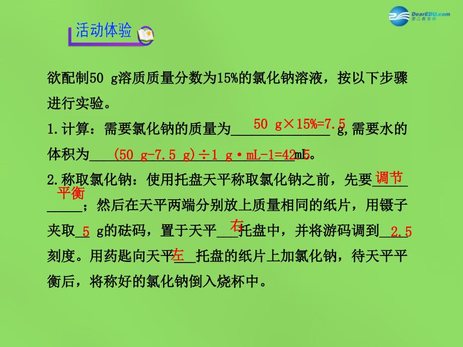 九年级化学全册 第6章 基础实验5 配制一定溶质质量分数的氯化钠溶液课件 （新版）沪教版_第4页