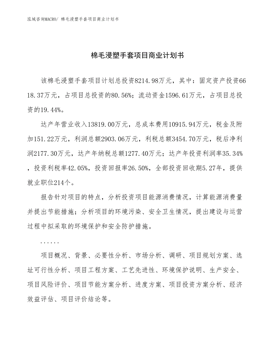 （融资）棉毛浸塑手套项目商业计划书_第1页