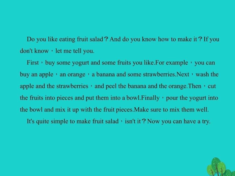 2018年秋八年级英语上册 unit 8 how do you make a banana milk shake（第6课时）section b（3a-4）同步作文指导课件 （新版）人教新目标版_第5页