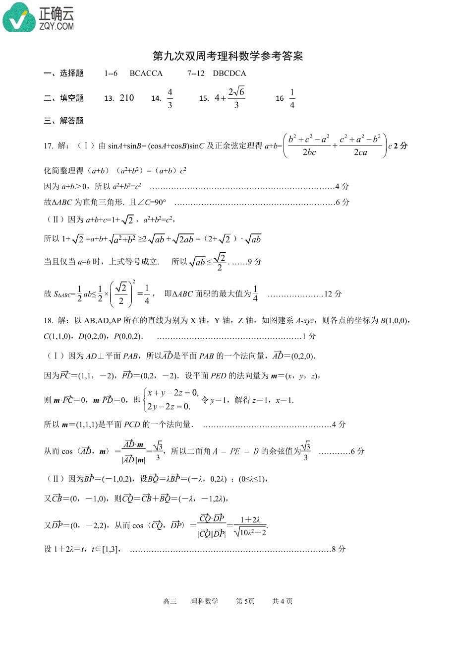 河南省中牟县第一高级中学2019届高三上学期第九次双周考数学（理）试卷（pdf版）_第5页