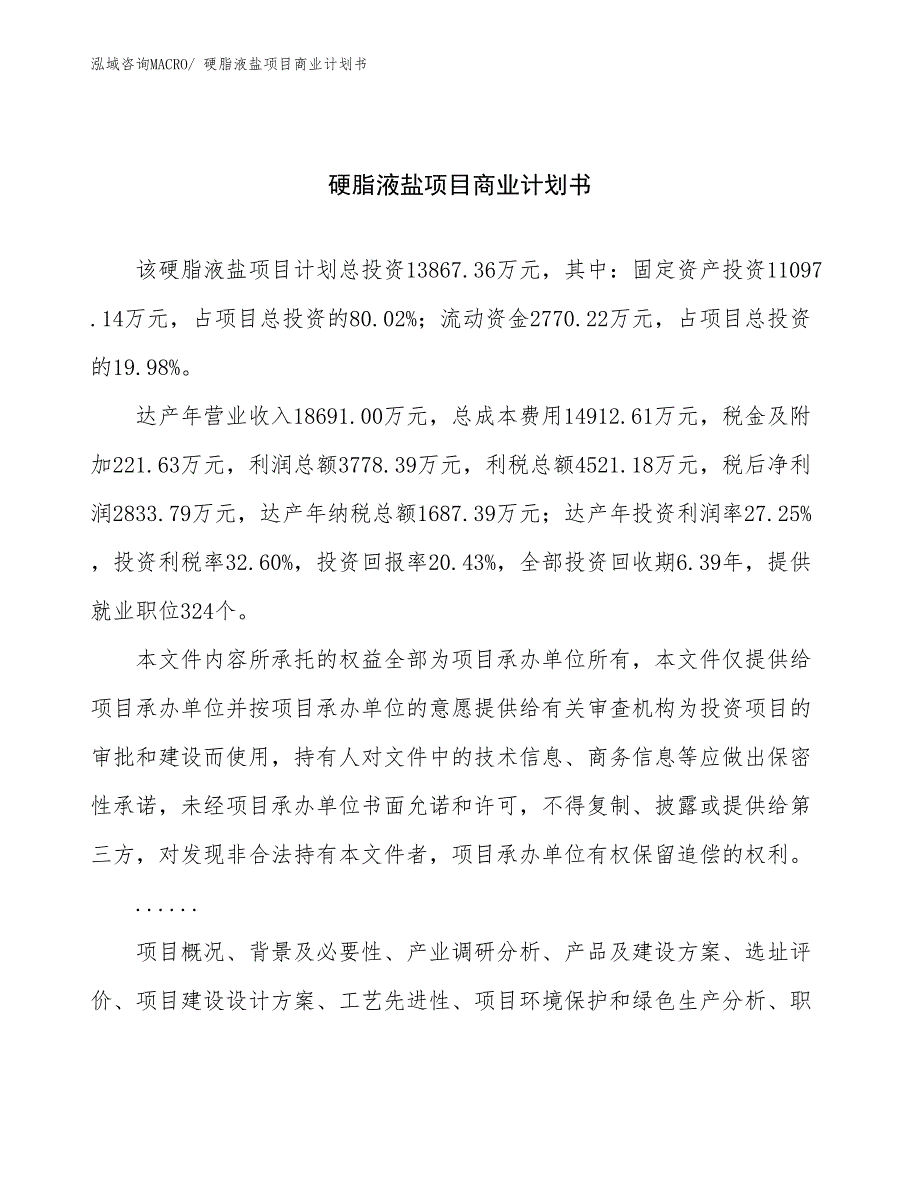 （创业）硬脂液盐项目商业计划书_第1页