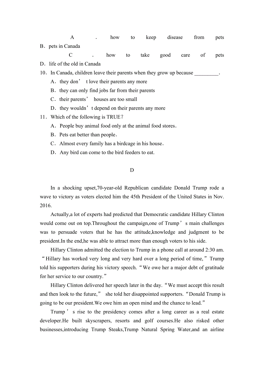 甘肃省合水县一中2018-2019学年高一上学期第三次月考英语试卷_第4页