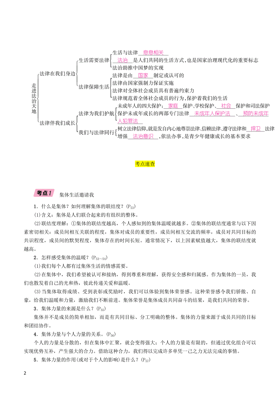 贵阳专版2019届中考道德与法治总复习七下第4讲在集体中成长走进法治天地习题（含答案）_第2页