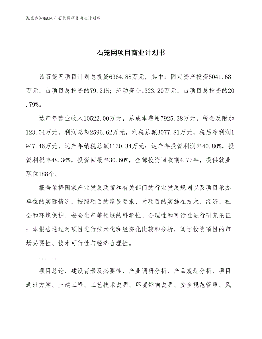 （融资）石笼网项目商业计划书_第1页