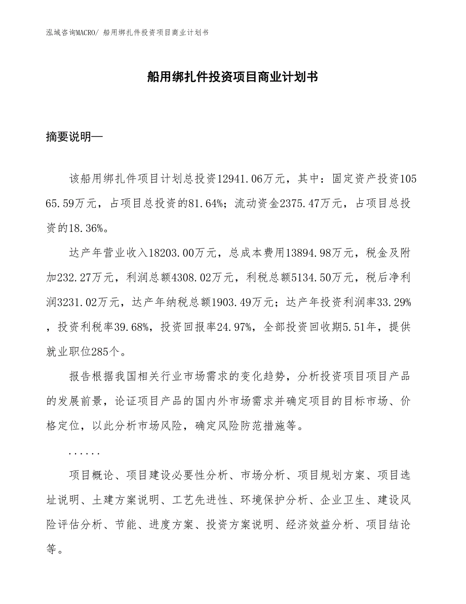 （准备资料）船用绑扎件投资项目商业计划书_第1页