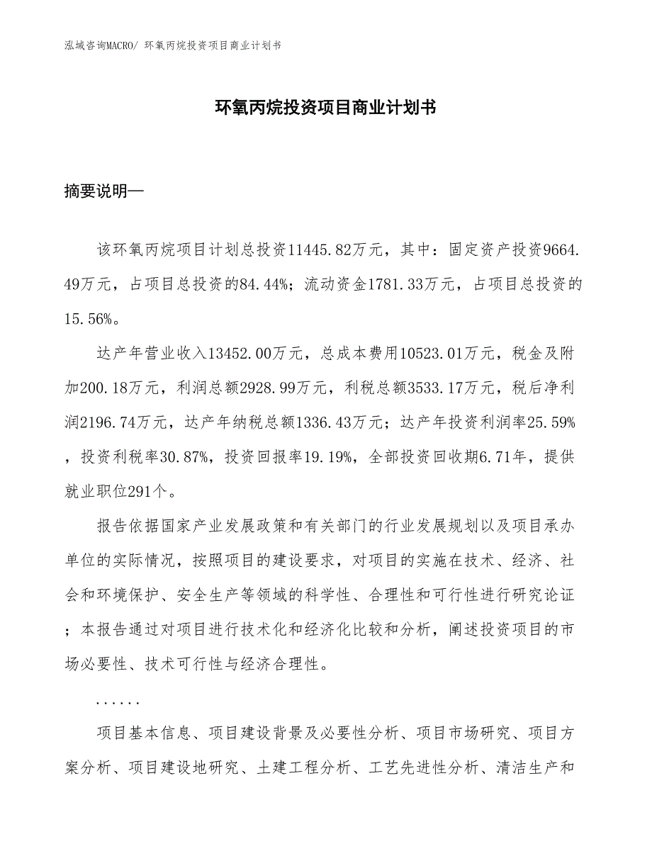 （参考）环氧丙烷投资项目商业计划书_第1页