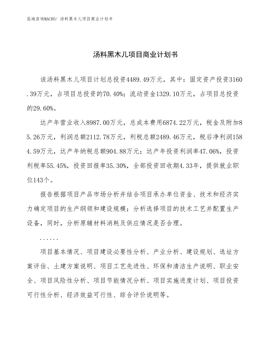 （创业）汤料黑木儿项目商业计划书_第1页