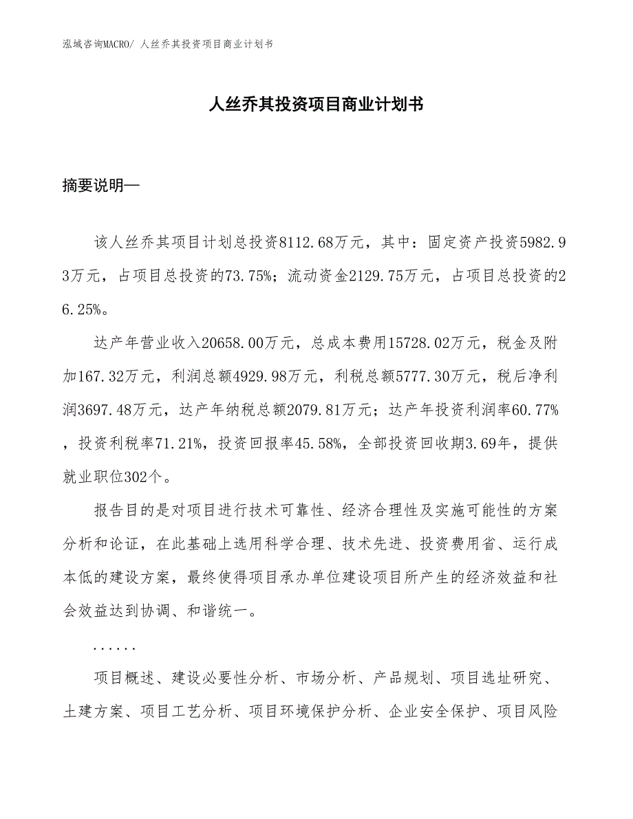 （参考）人丝乔其投资项目商业计划书_第1页