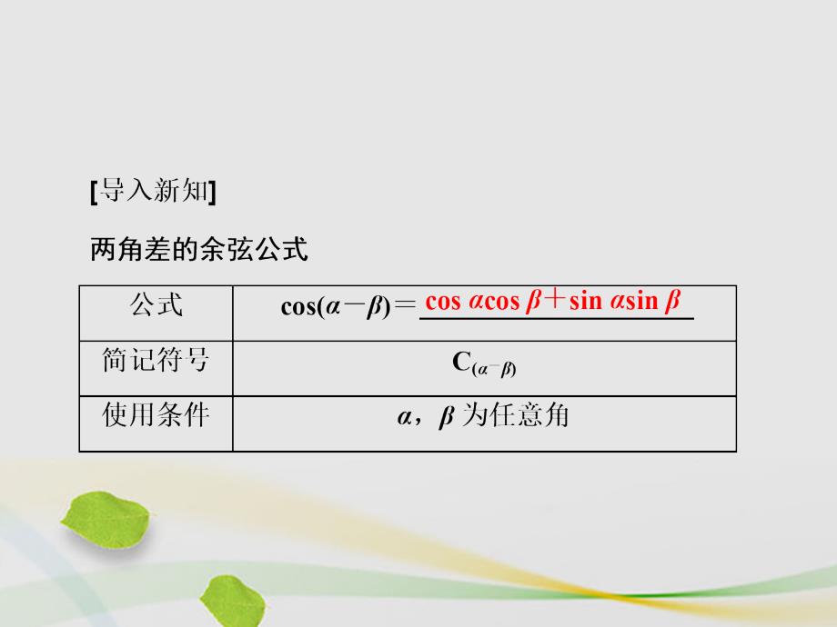 2018-2019学年高中数学 3.1.1 两角差的余弦公式课件 新人教a版必修4_第4页