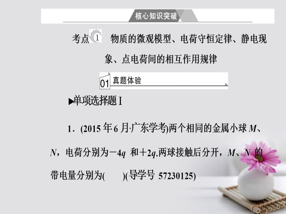 2018-2019学年高考物理一轮复习专题七电磁现象与规律考点1物质的微观模型电荷守恒定律静电现象点电荷间的相互作用规律课件_第5页