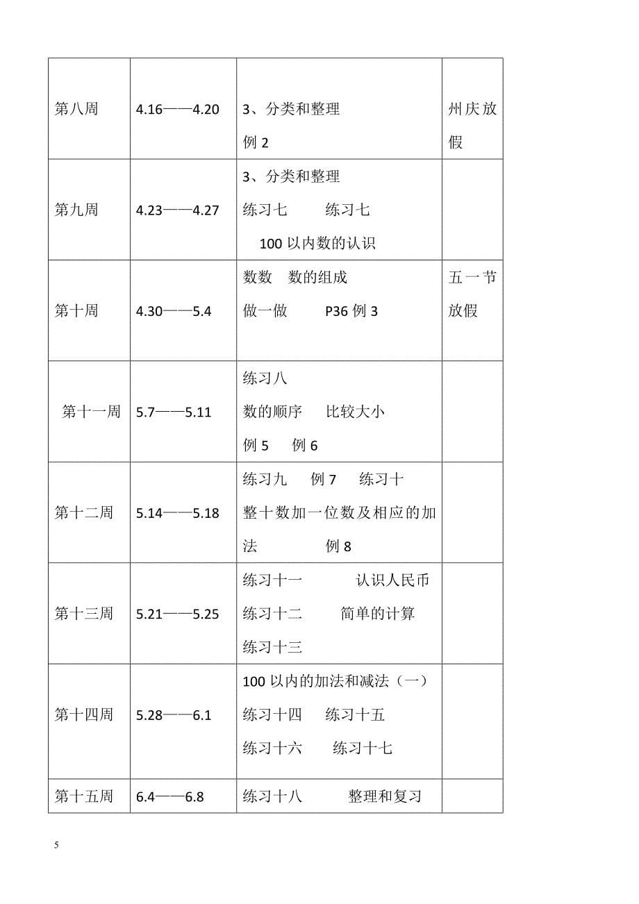 一年级下期数学教学计划2_第5页