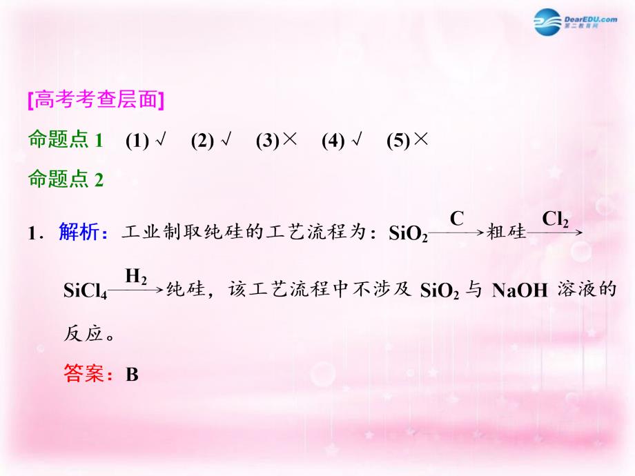 江西省横峰中学2018届高考化学一轮复习 第一节 碳、硅及无机非金属材料习题讲解课件_第3页