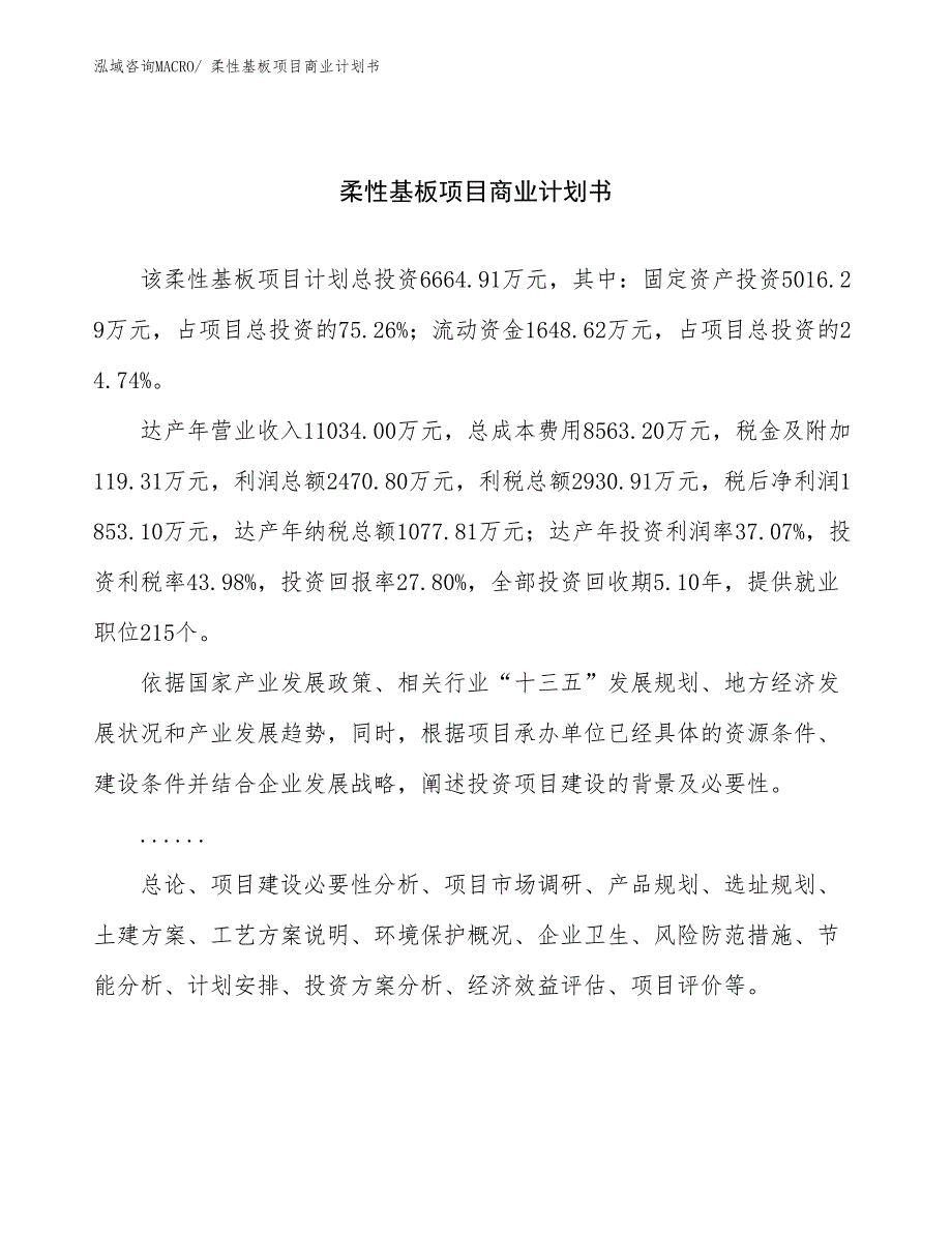 （项目计划）柔性基板项目商业计划书_第1页