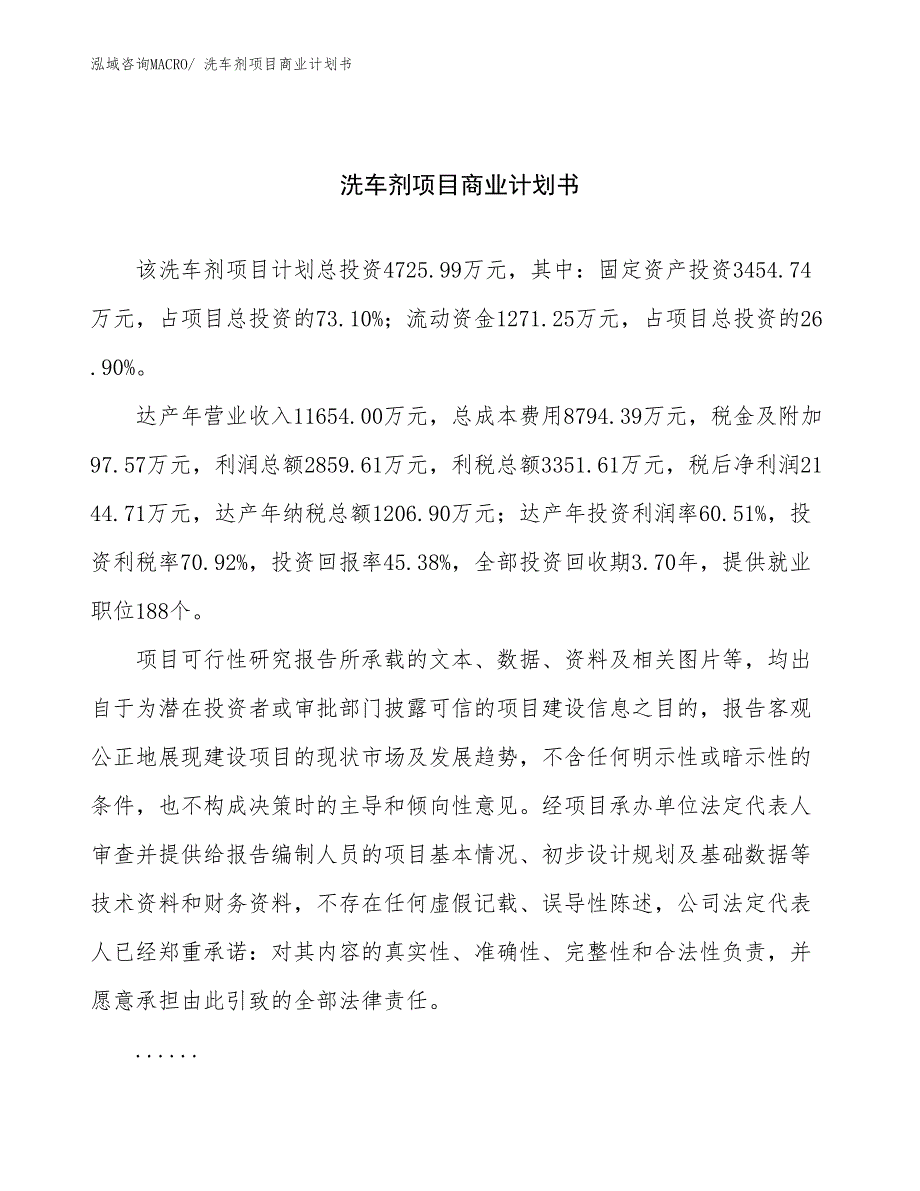 （项目计划）洗车剂项目商业计划书_第1页