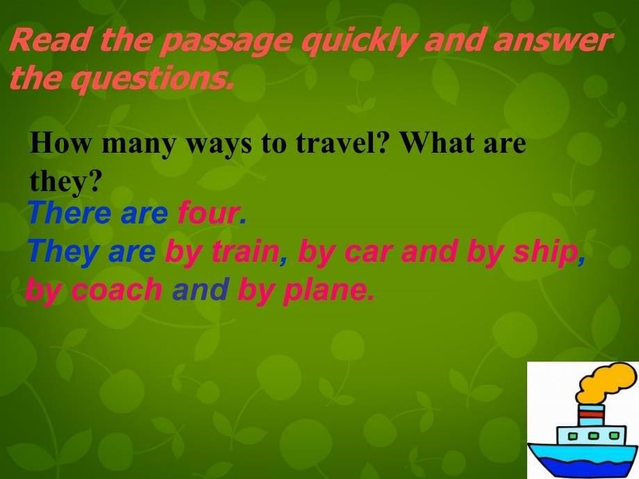 四川省华蓥市明月镇小学八年级英语上册 module 4 unit 2 what is the best way to travel课件 （新版）外研版_第5页