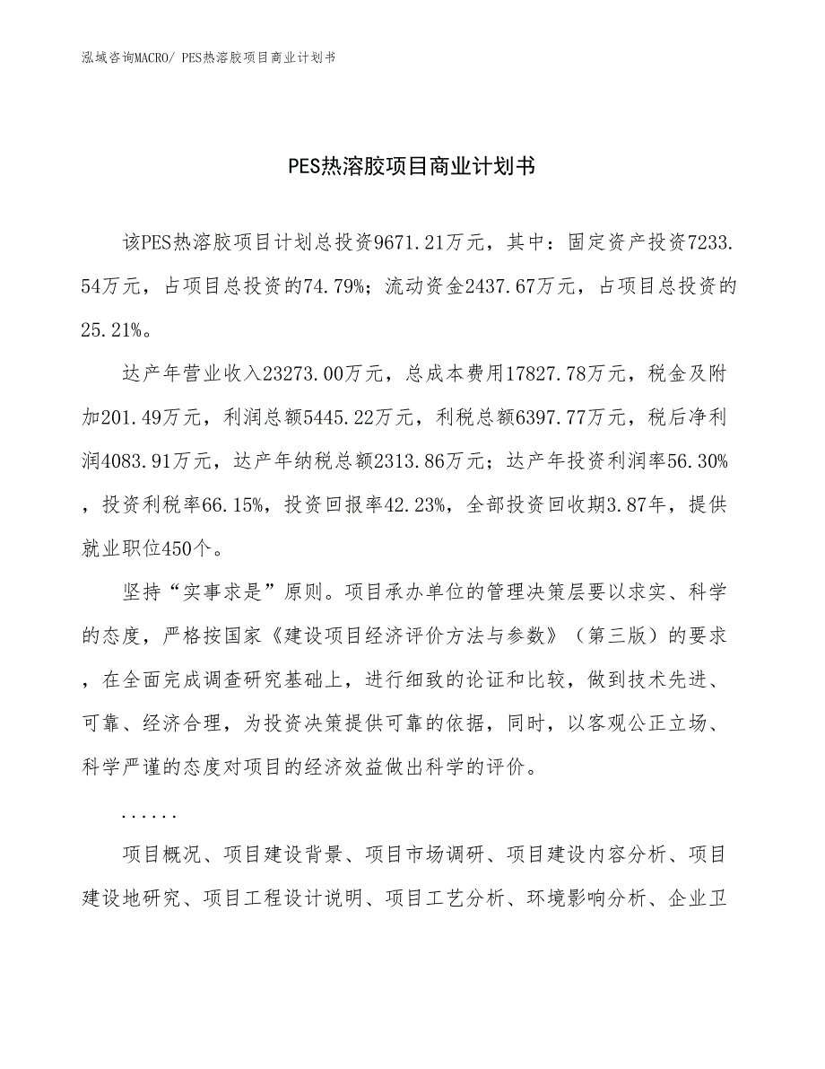 （创业）PES热溶胶项目商业计划书_第1页