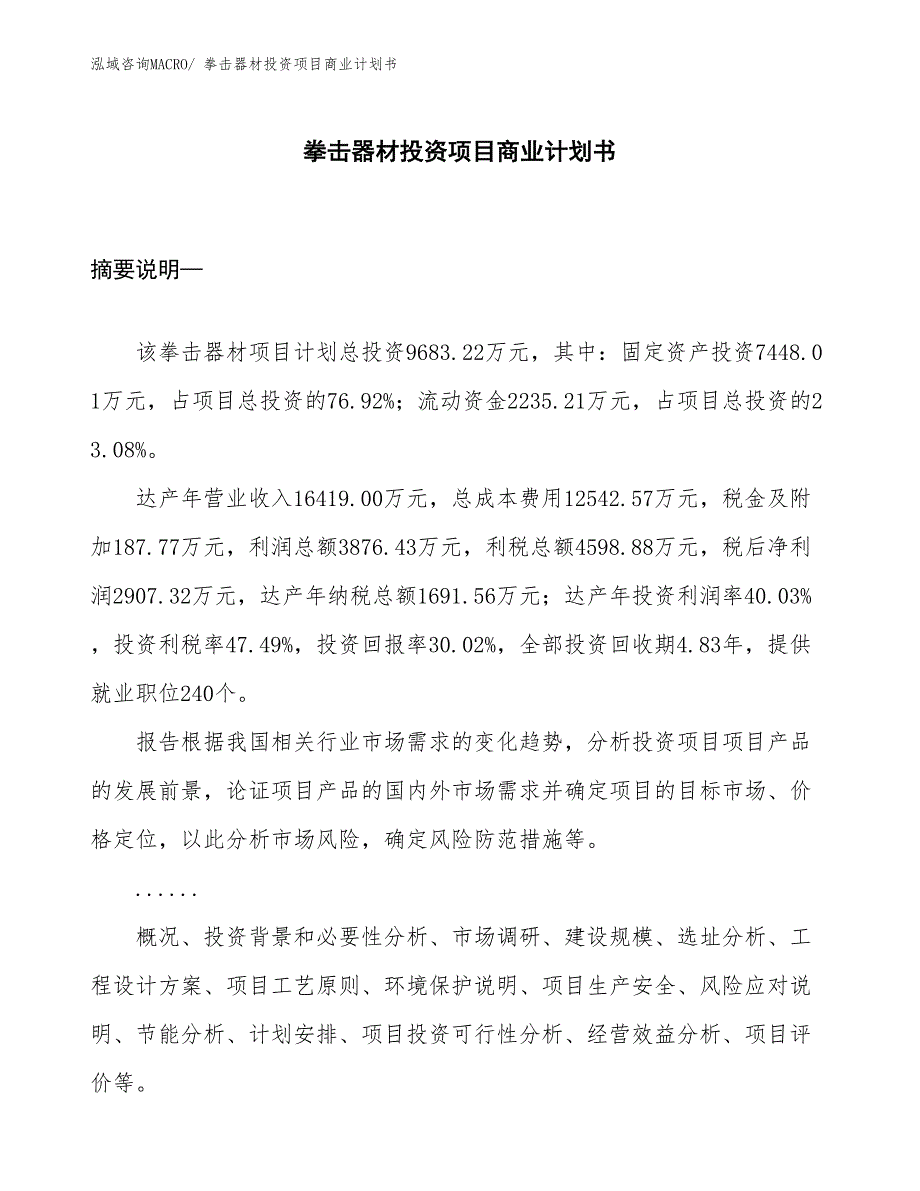 （准备资料）拳击器材投资项目商业计划书_第1页