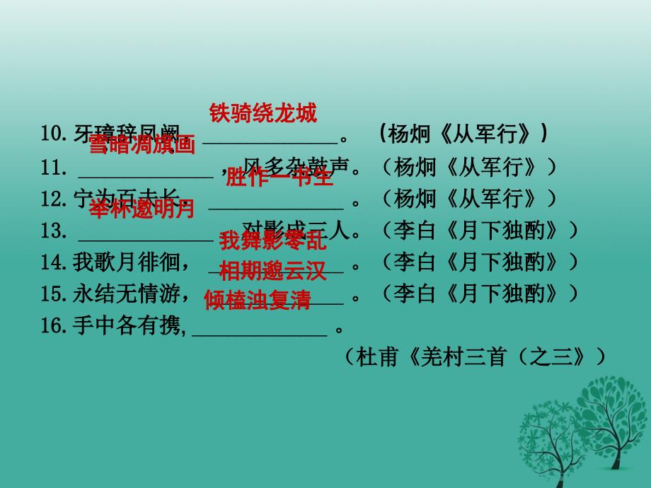 2018年春中考语文总复习 九下 诗文名句课件_第3页