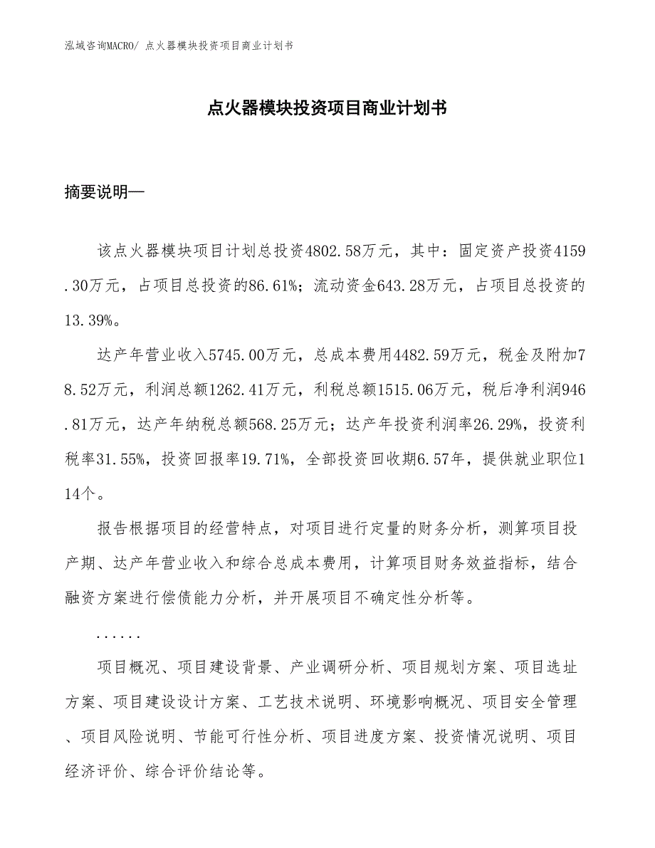 （申请资料）点火器模块投资项目商业计划书_第1页