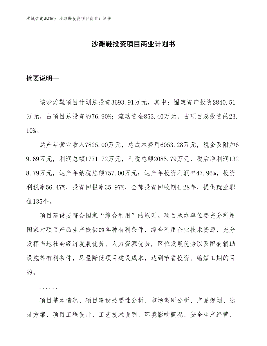 （汇报资料）沙滩鞋投资项目商业计划书_第1页