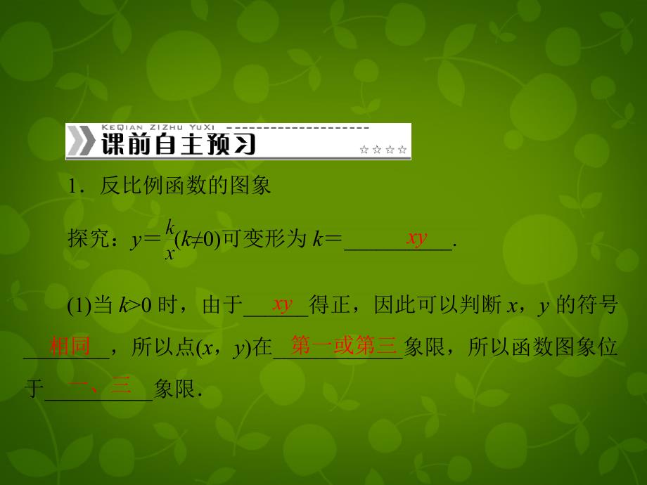 湖北省南漳县肖堰镇肖堰初级中学九年级数学下册 26.1.2 反比例函数的图像和性质（第2课时）课件 新人教版_第2页