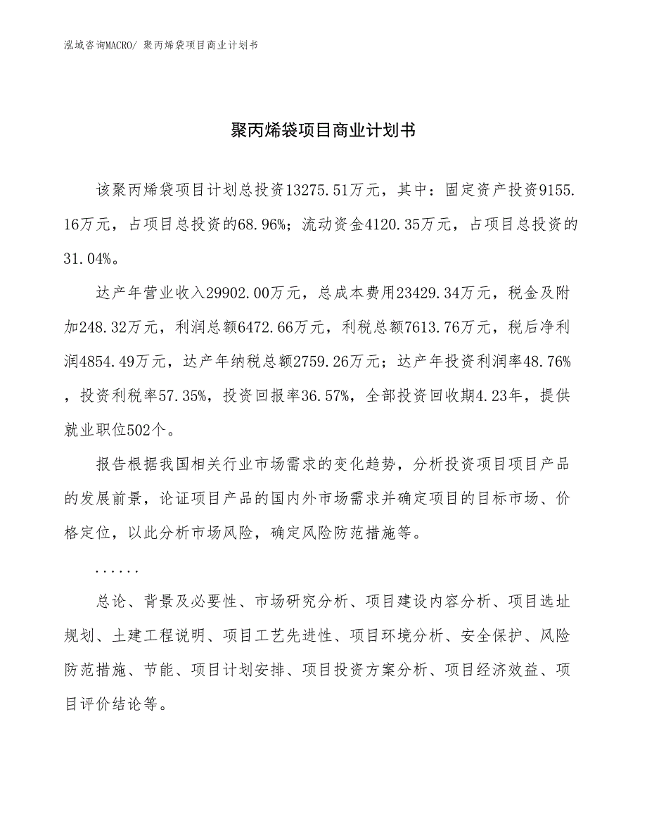 （创业）聚丙烯袋项目商业计划书_第1页