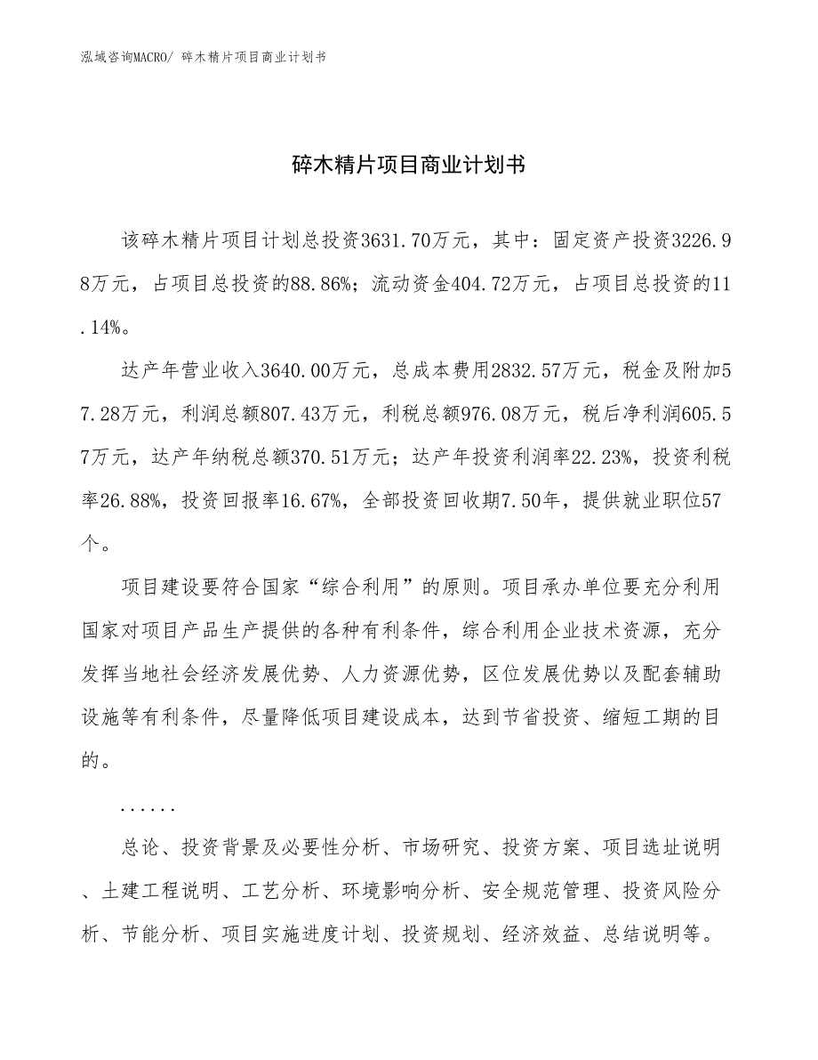 （项目计划）碎木精片项目商业计划书_第1页