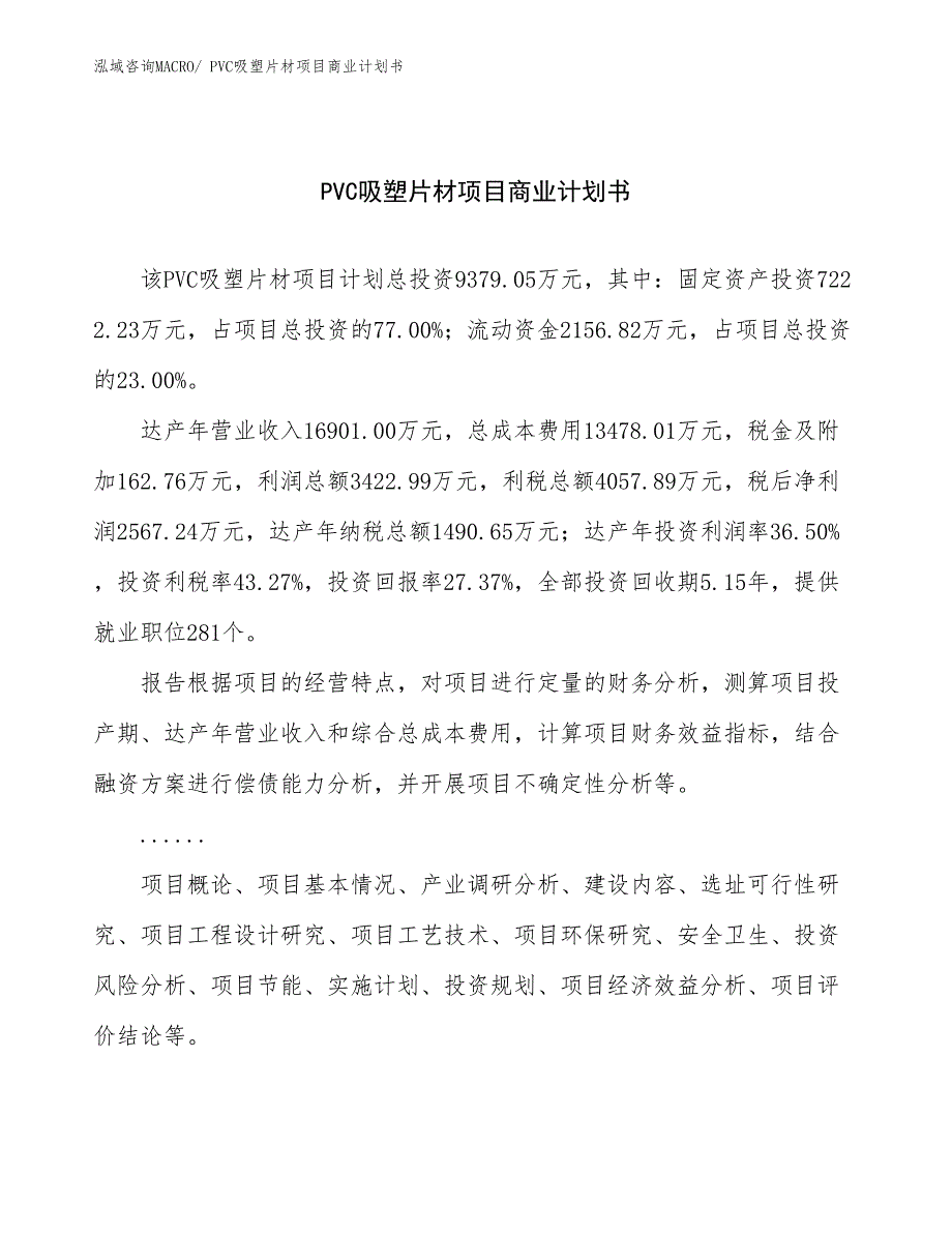 （项目计划）PVC吸塑片材项目商业计划书_第1页