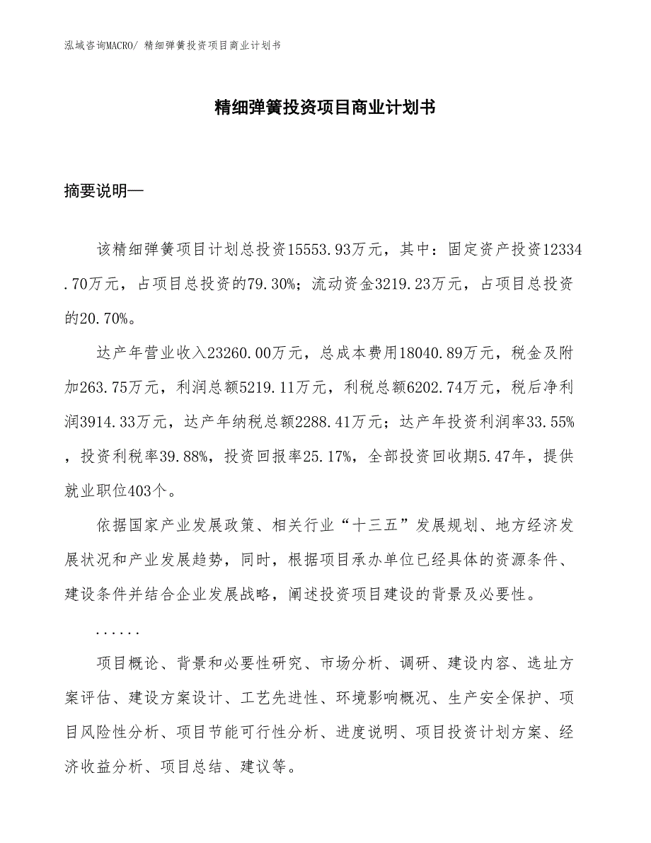 （参考）精细弹簧投资项目商业计划书_第1页