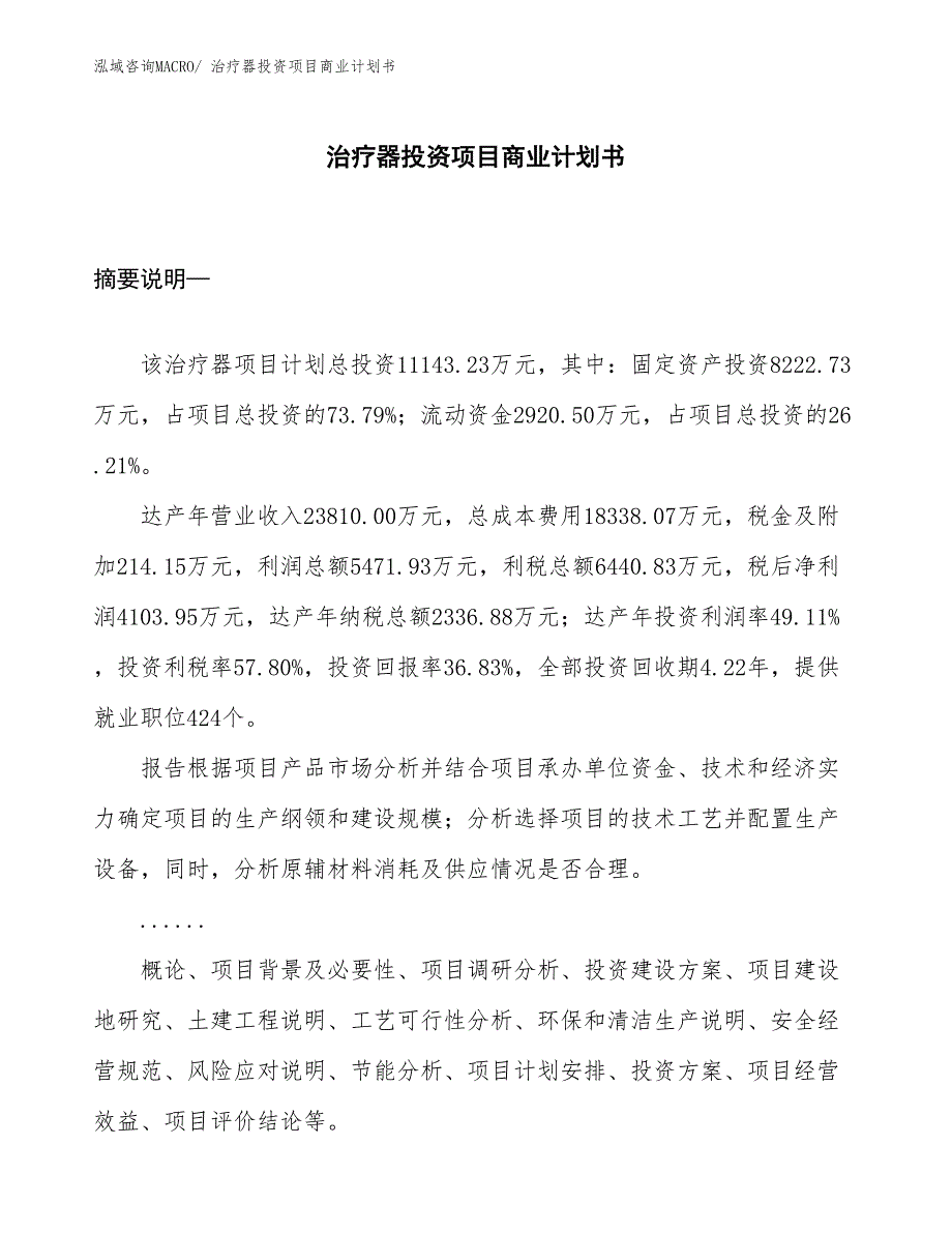 （汇报资料）治疗器投资项目商业计划书_第1页