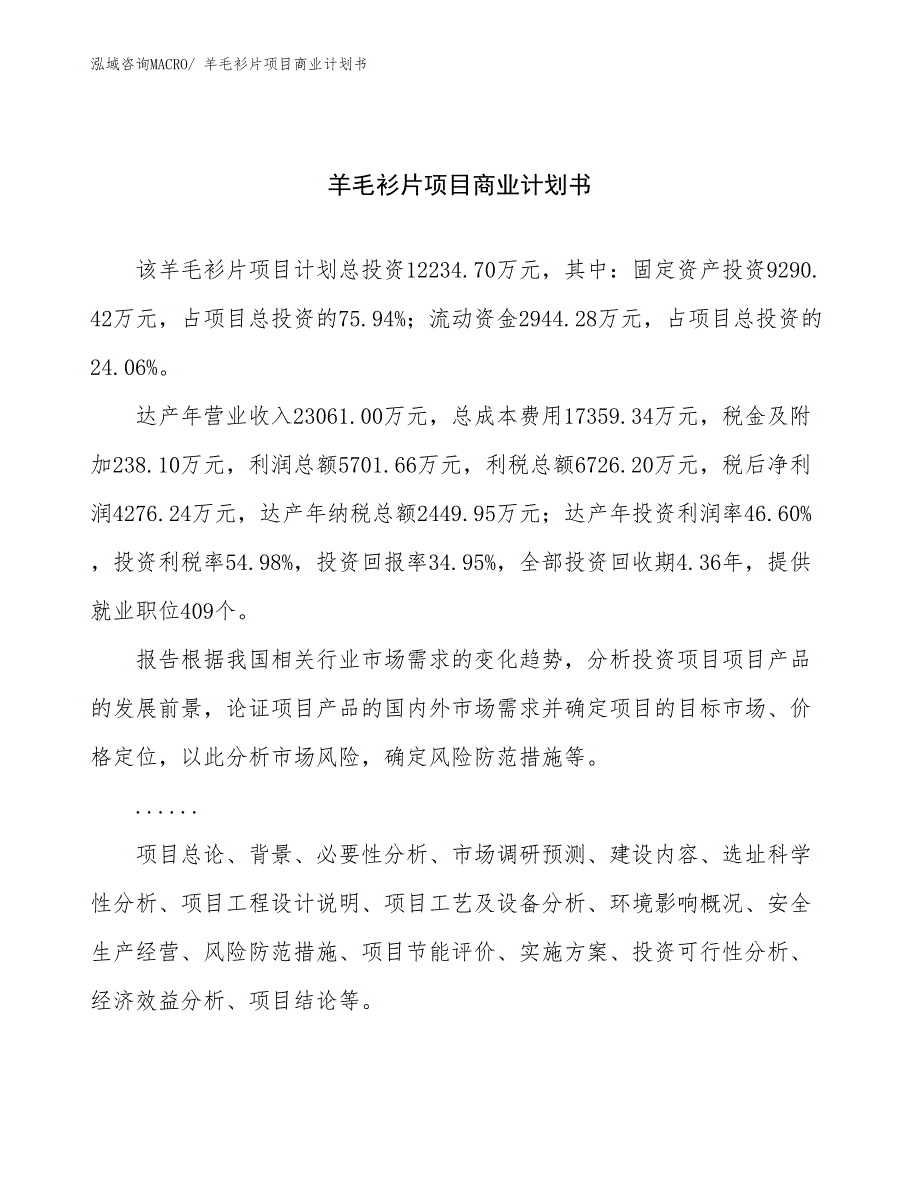 （创业）羊毛衫片项目商业计划书_第1页