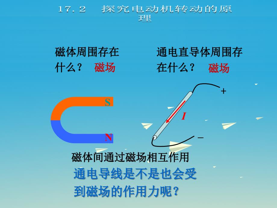 2018春九年级物理下册 17.2 探究电动机转动的原理课件 （新版）粤教沪版_第1页