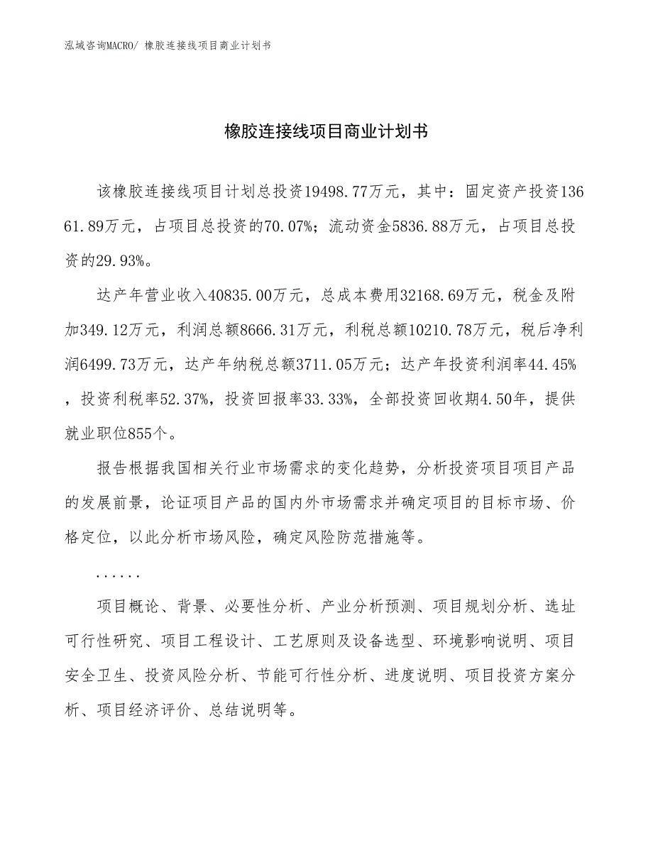 （项目计划）橡胶连接线项目商业计划书_第1页