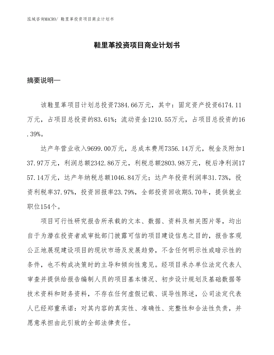 （申请资料）鞋里革投资项目商业计划书_第1页