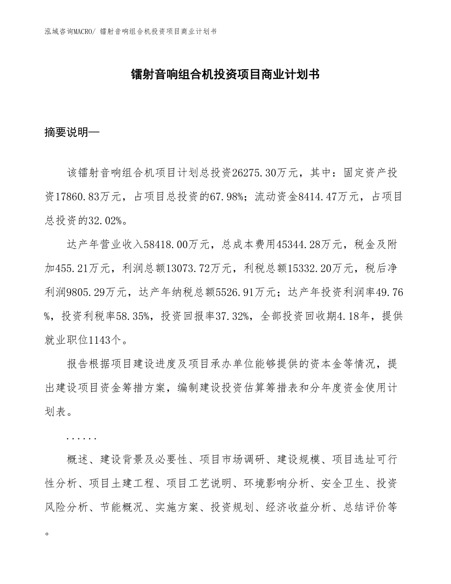 （参考）镭射音响组合机投资项目商业计划书_第1页