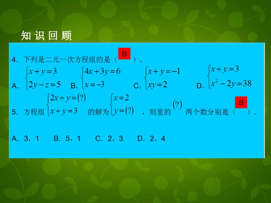 河北省平泉县第四中学七年级数学下册 第8章 二元一次方程组（第1课时）复习课件 新人教版_第3页